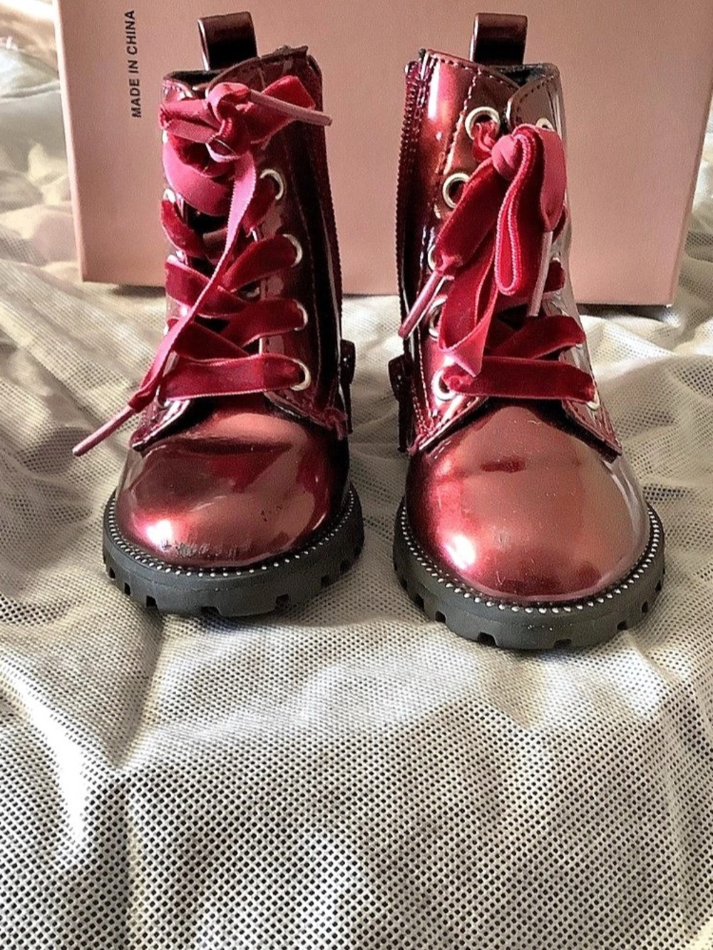 Happily Grey Lace-Up Boots Girls Size 6 Burgundy Boots
